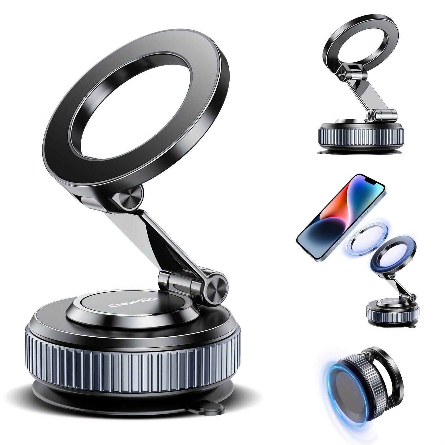Front. Furno Fusion - Magnetic Phone Mount Set, Rotatable Car Vacuum Suction Cup Phone Holder - Black.