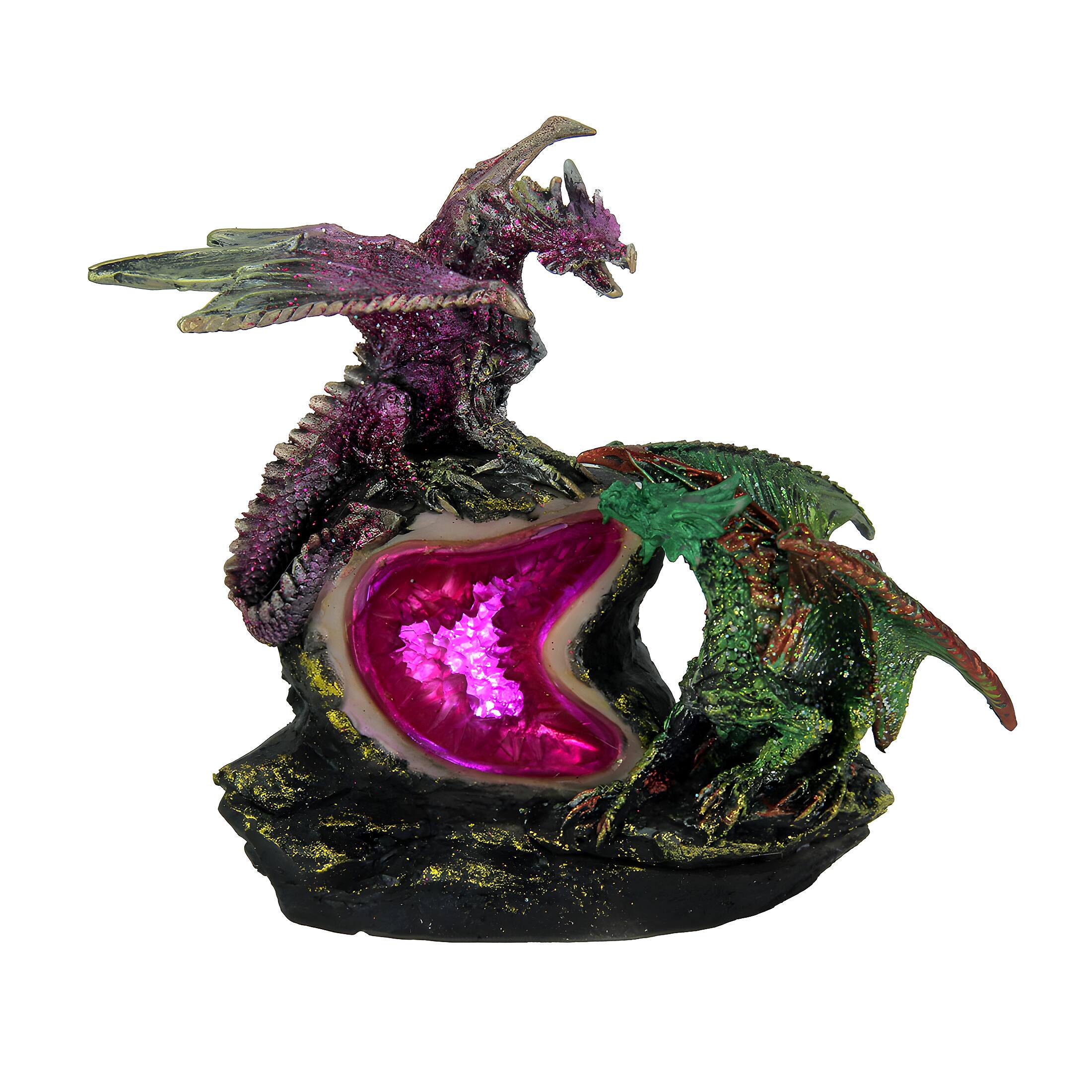 Front. Zeckos - Purple and Green Battle Dragons Gothic Color Changing LED Geode Statue - Green.