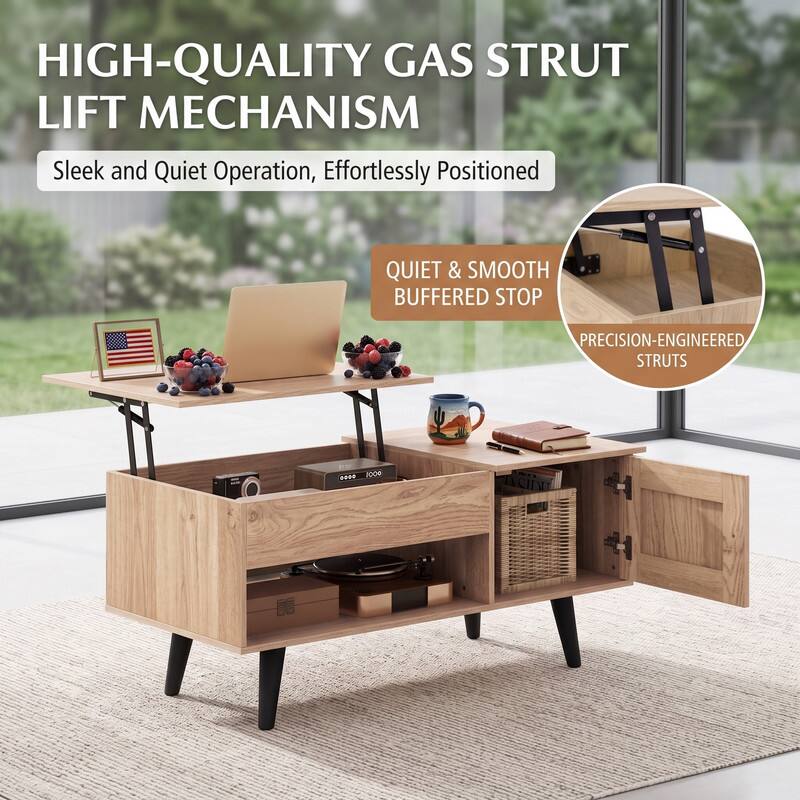 HIGH-QUALITY GAS STRUT LIFT MECHANISM  
Sleek and Quiet Operation, Effortlessly Positioned  

QUIET & SMOOTH BUFFERED STOP  
PRECISION-ENGINEERED STRUTS