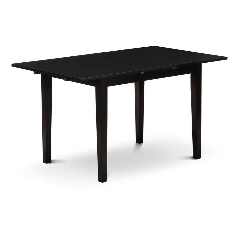 Angle. East West Furniture - NFDL5-BLK-W - 5-Piece Kitchen Table Set- 4 Wood Chair with Wooden Seat and Slatted Chair Back - Butterfly Leaf - Black.