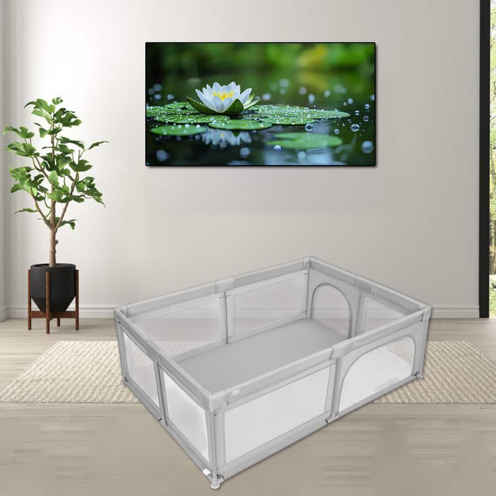 Hivvago - Infant Playpen Set with 50 Colorful Balls and Zippered Access Doors - Gray