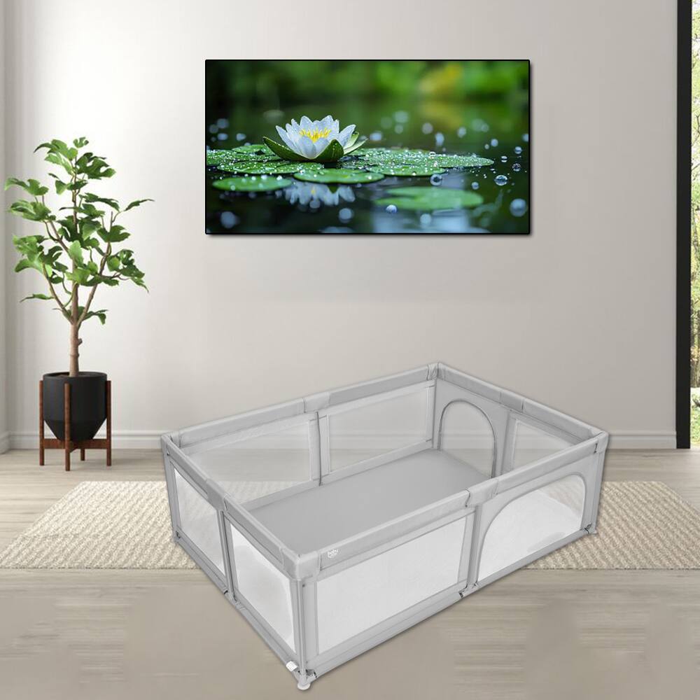 Hivvago - Infant Playpen Set with 50 Colorful Balls and Zippered Access Doors - Gray