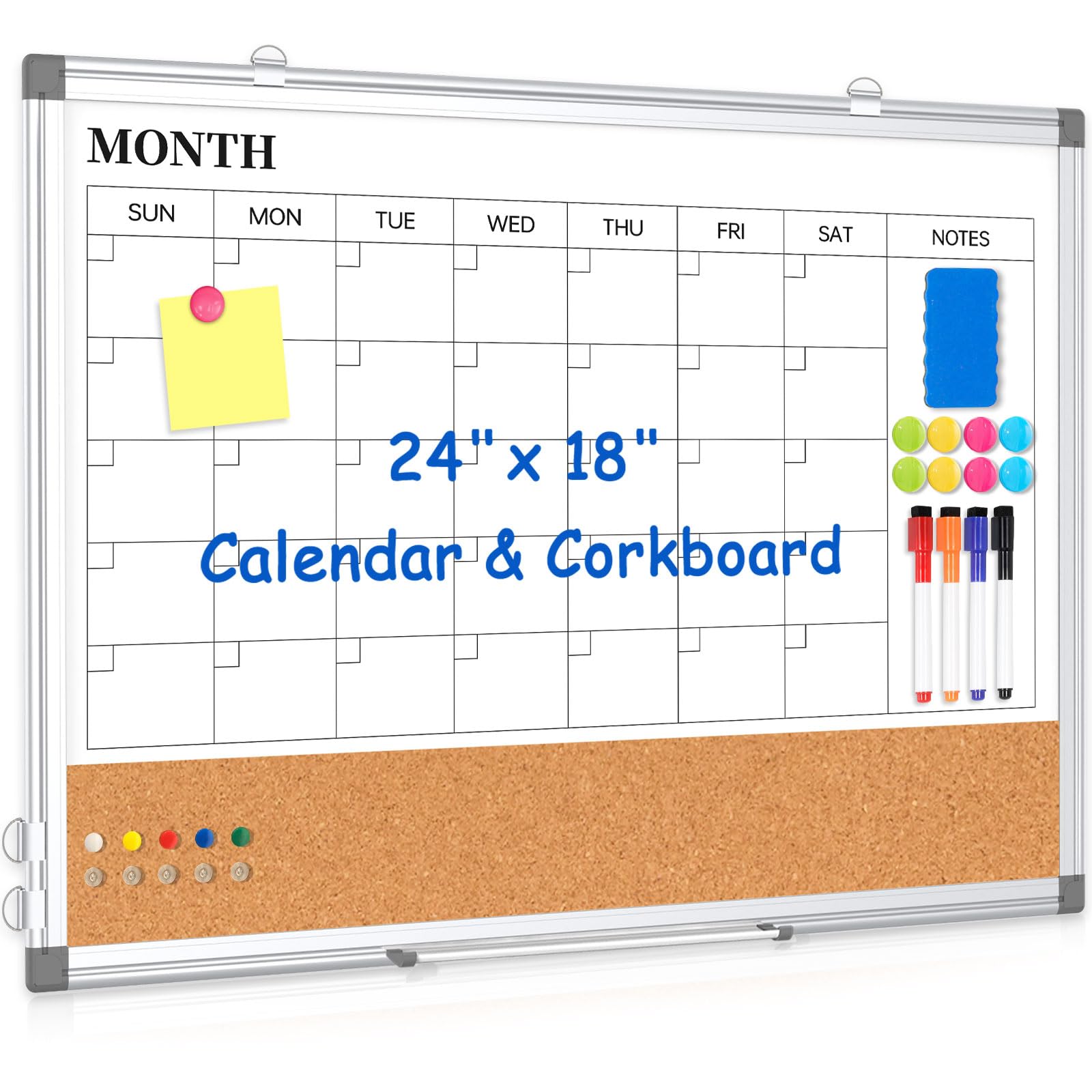 MONTH  
SUN MON TUE WED THU FRI SAT NOTES  

24" x 18" Calendar & Corkboard