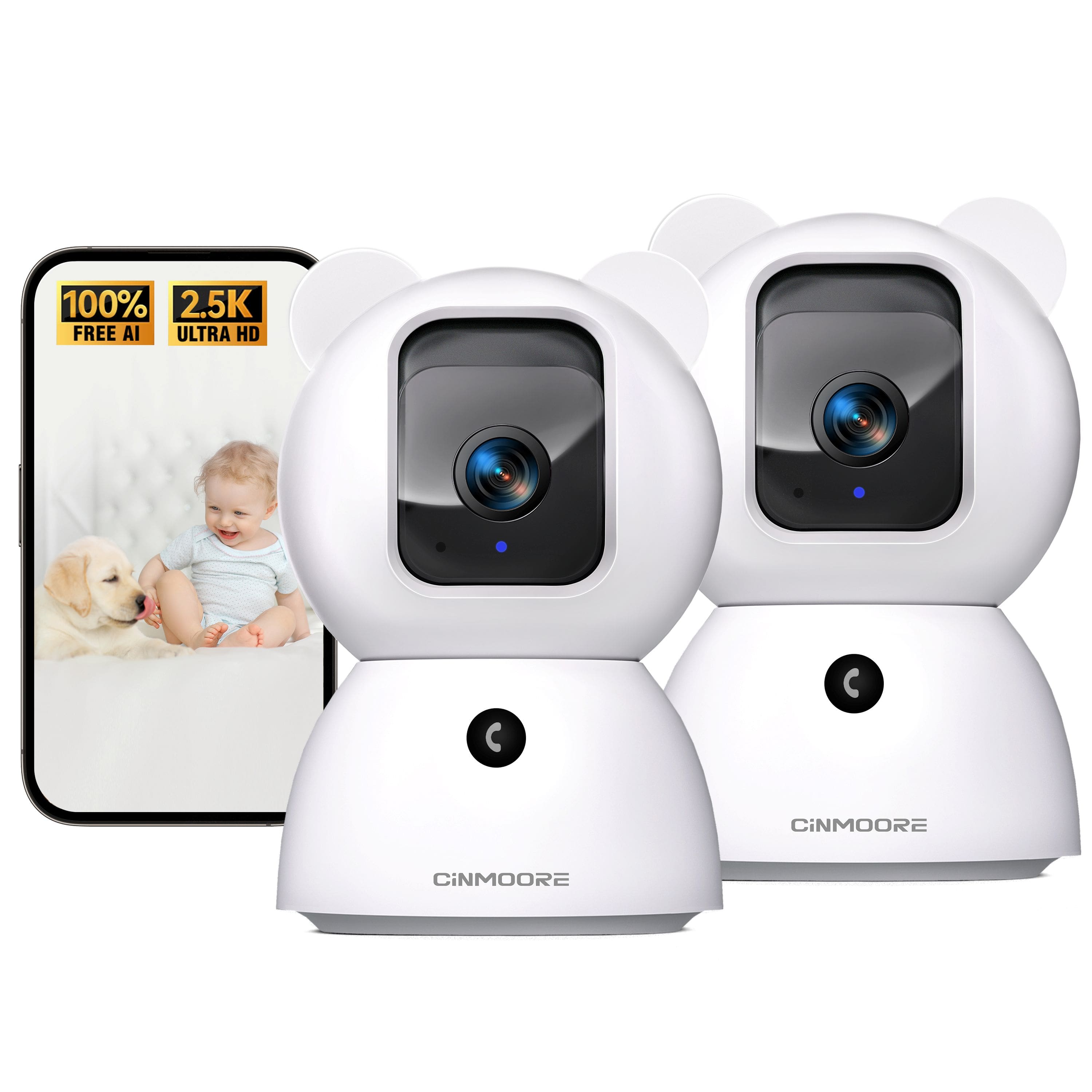 CiNMOORE - 2 pack Single Band WiFi Indoor WiFi Camera