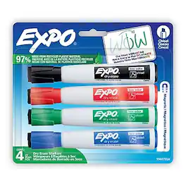 Expo - Magnetic Dry Erase Markers, Chisel Tip, 4/Pack - Assorted Colors