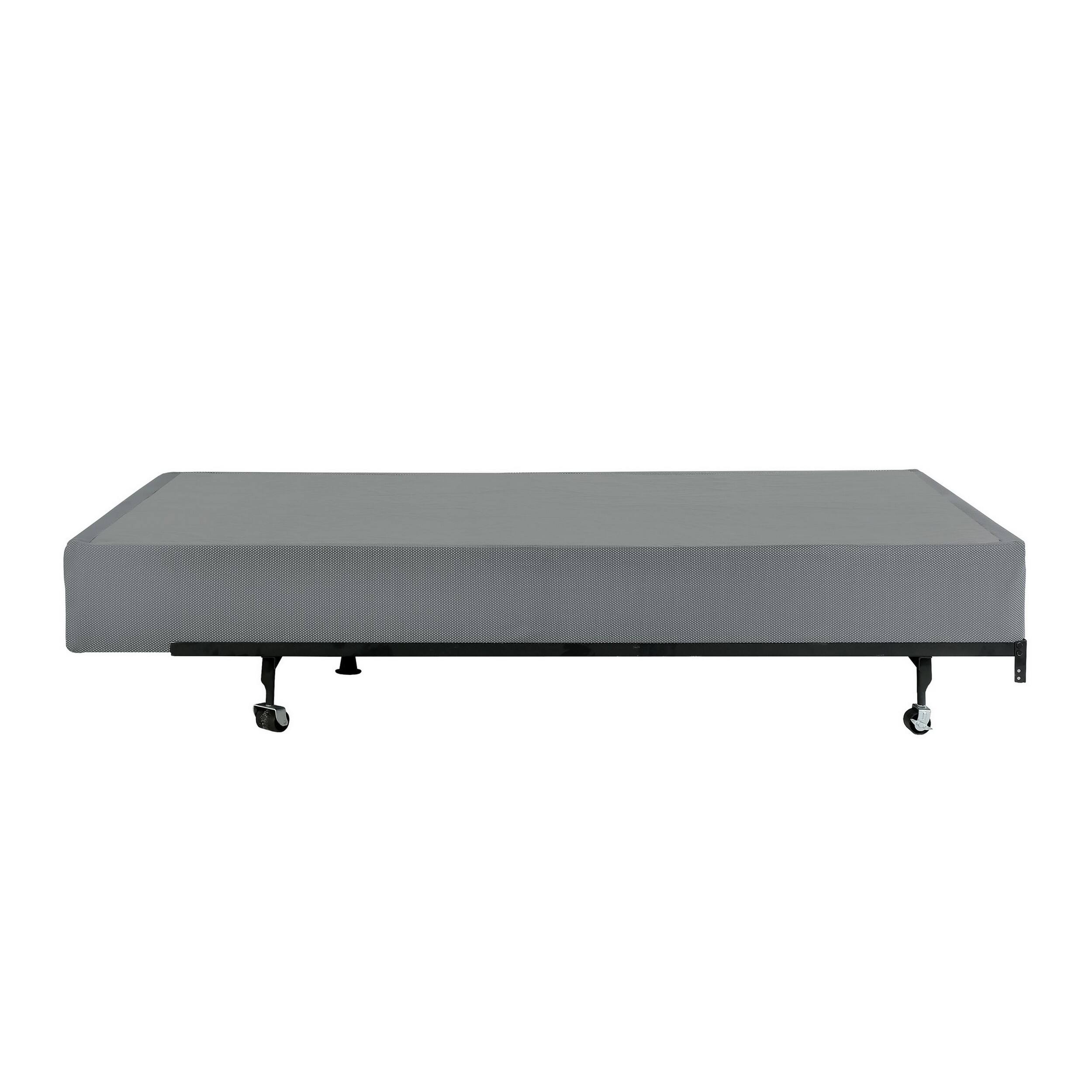Left. Manhattan Lane - Dio 9 Inch Twin Folding Mattress Foundation Base, Polyester, Metal Frame - Gray.