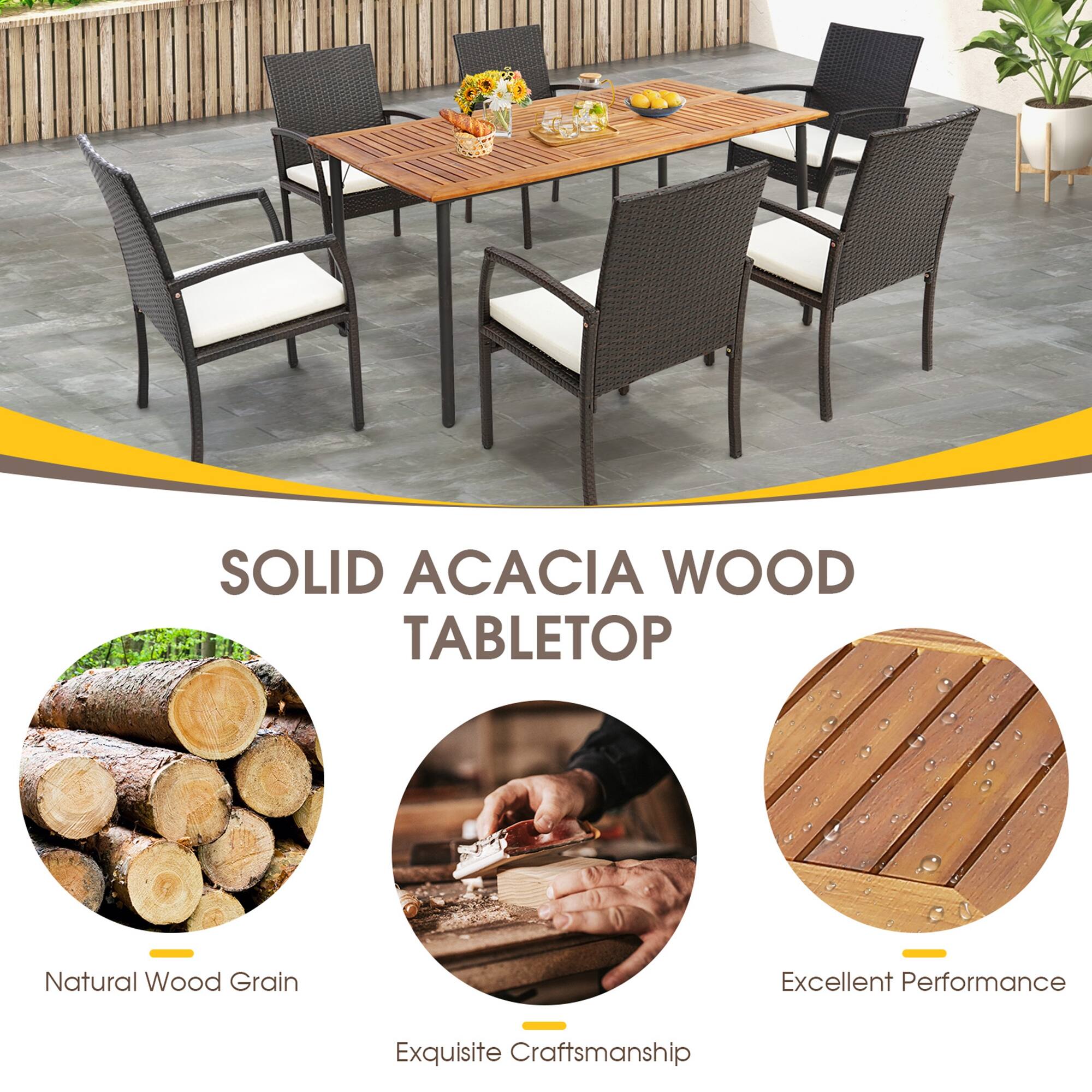SOLID ACACIA WOOD TABLETOP
Natural Wood Grain
Exquisite Craftsmanship
Excellent Performance