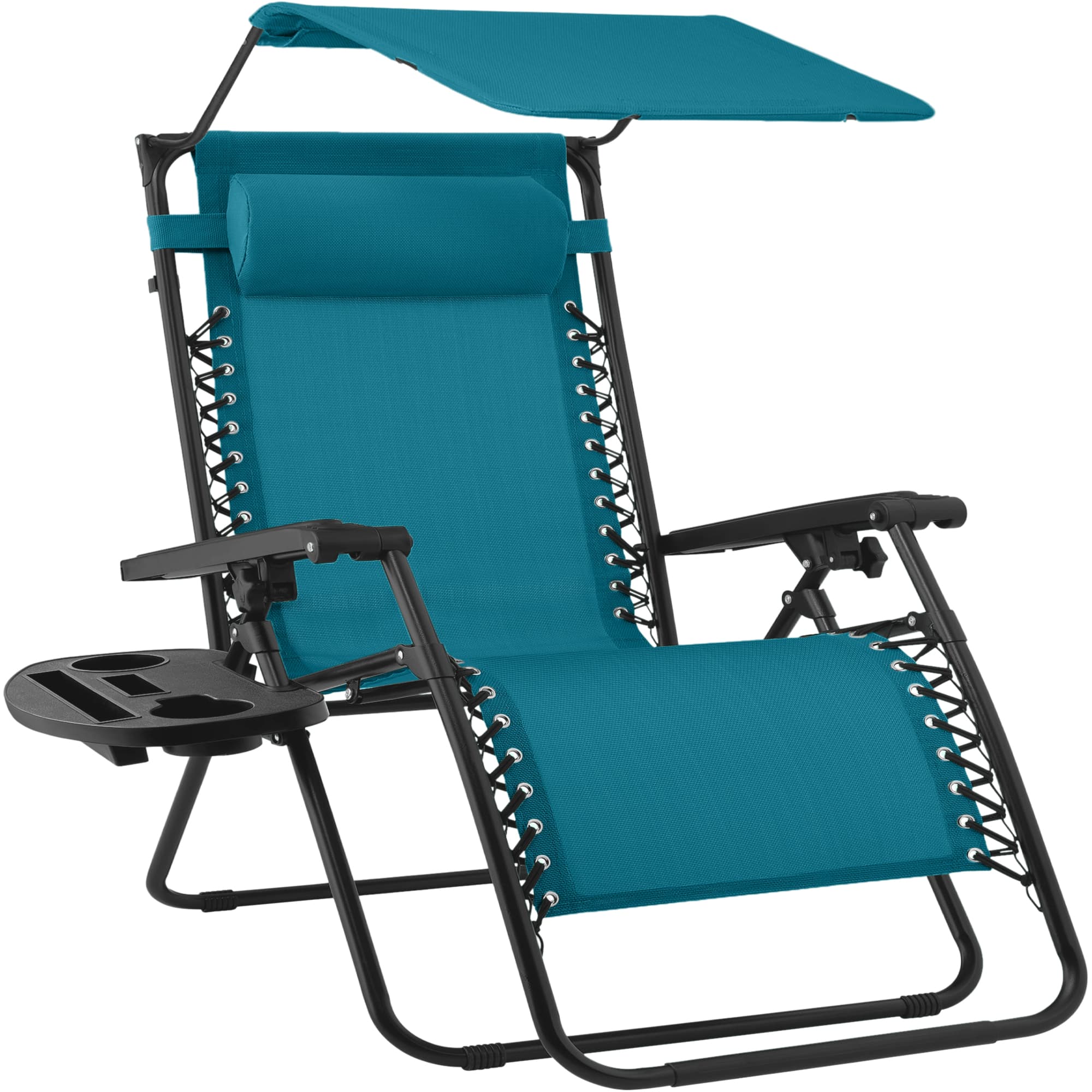 Best Choice Products - 30" Extra Wide Folding Zero Gravity Patio Lounge Chair w/Adjustable Canopy Shade - Peacock Blue