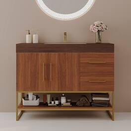 Loheer - 36 inch Modern Bathroom Vanity Freestanding Vanity with Ceramic Sink - Walnut