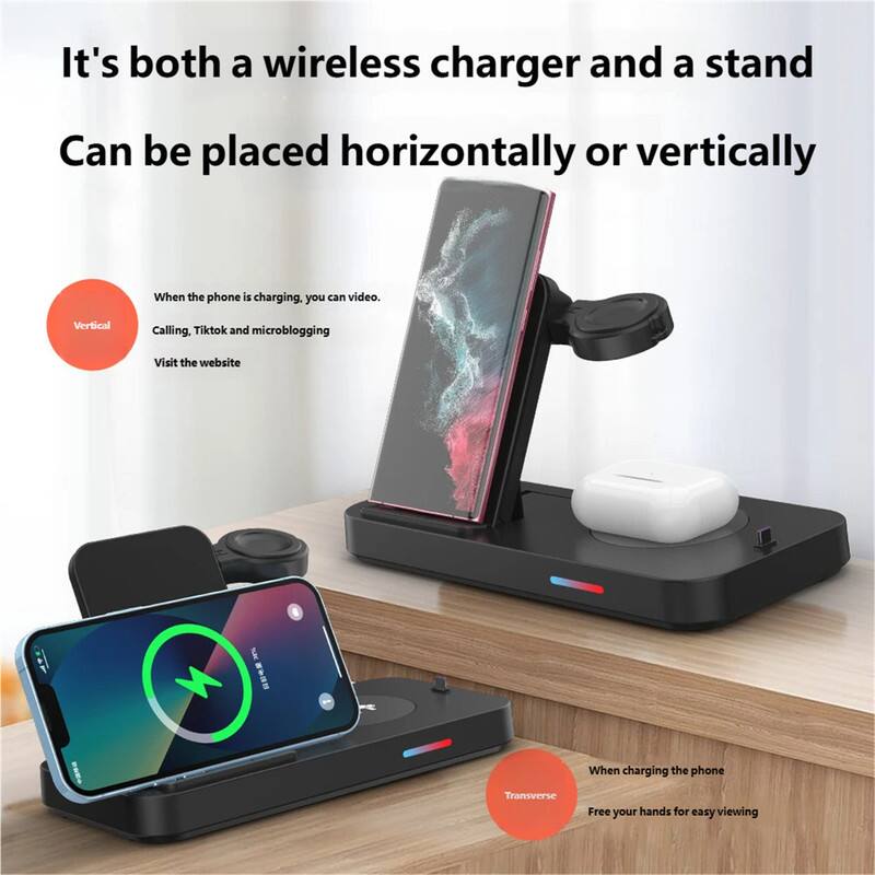 It's both a wireless charger and a stand. Can be placed horizontally or vertically.

When the phone is charging, you can video, calling, Tiktok and microblogging. Visit the website.

When charging the phone, transverse, free your hands for easy viewing.