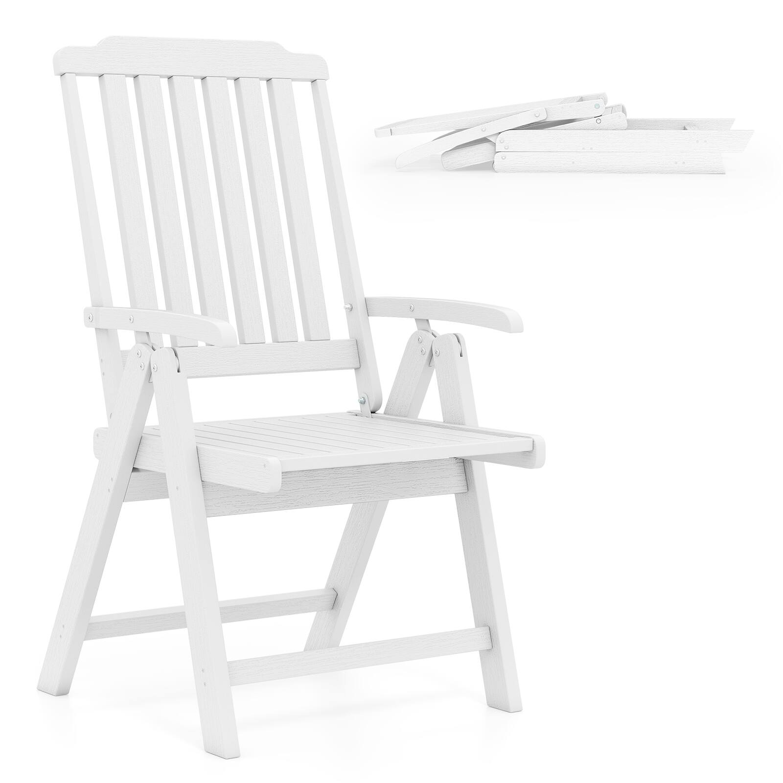 Alt View 7. Gymax - Gymax 2PCS Foldable Patio Chair w/Armrest Curved Back Slatted Seat for Backyard Deck White - White.