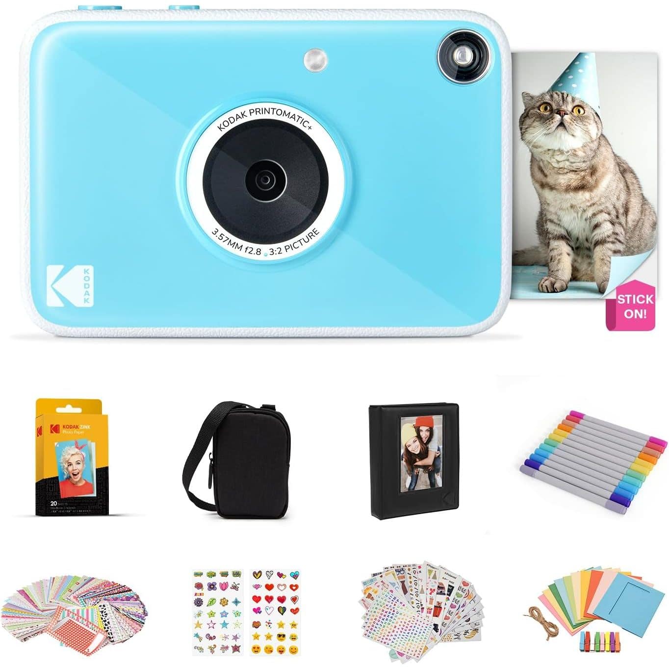 Kodak - Printomatic+ Instant Camera Gift Bundle w/Case, Zink Paper & More - Blue