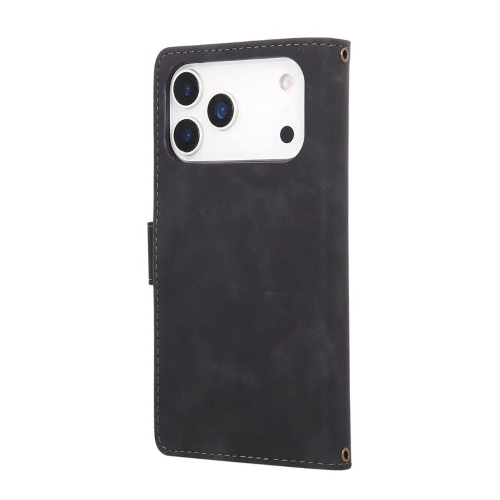 Alt View 4. UUCOVER - Zipper Wallet Case for Apple iPhone 17 Pro Max with Card Slots Cash Holder, Wrist and Shoulder Strap, Flip Stand Cover - Black.