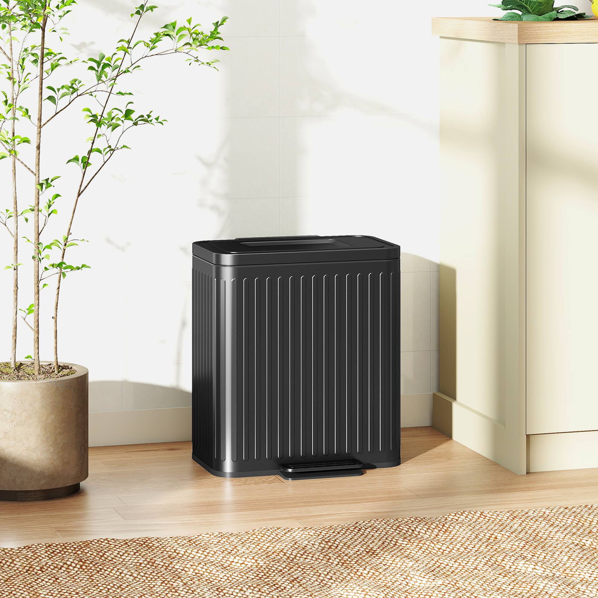 Alt View 7. Homcom - Trash Can with Lid, 2 x 5.3Gal Double Step-On Kitchen Trash Can - Black.