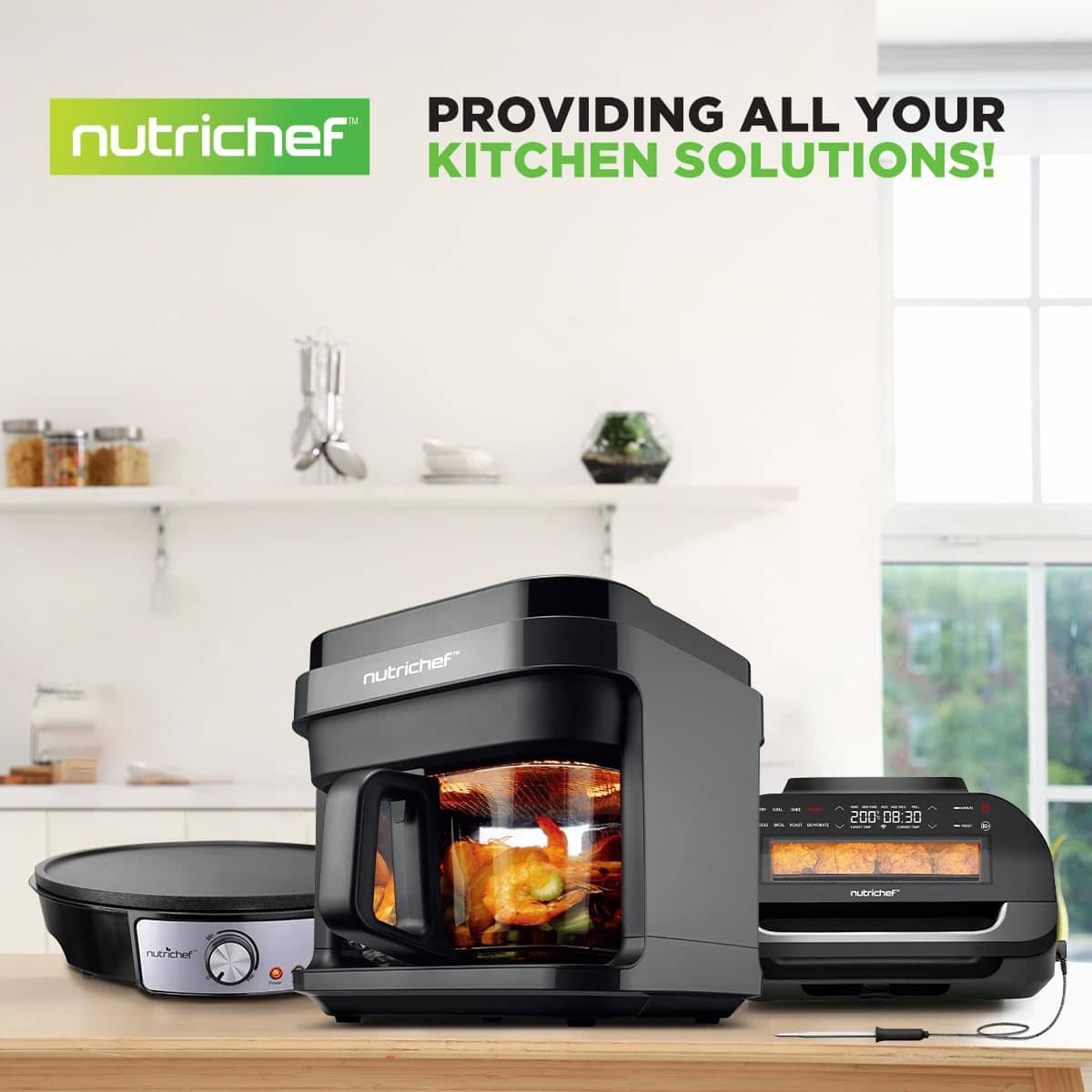 NutriChef 5.8 Quart Air Fryer 8 1 Preset Cook Modes Temperature