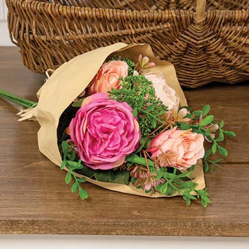Angle. BreeBe - *Mixed Cabbage Rose Bouquet - 17.5" - Multicolor.