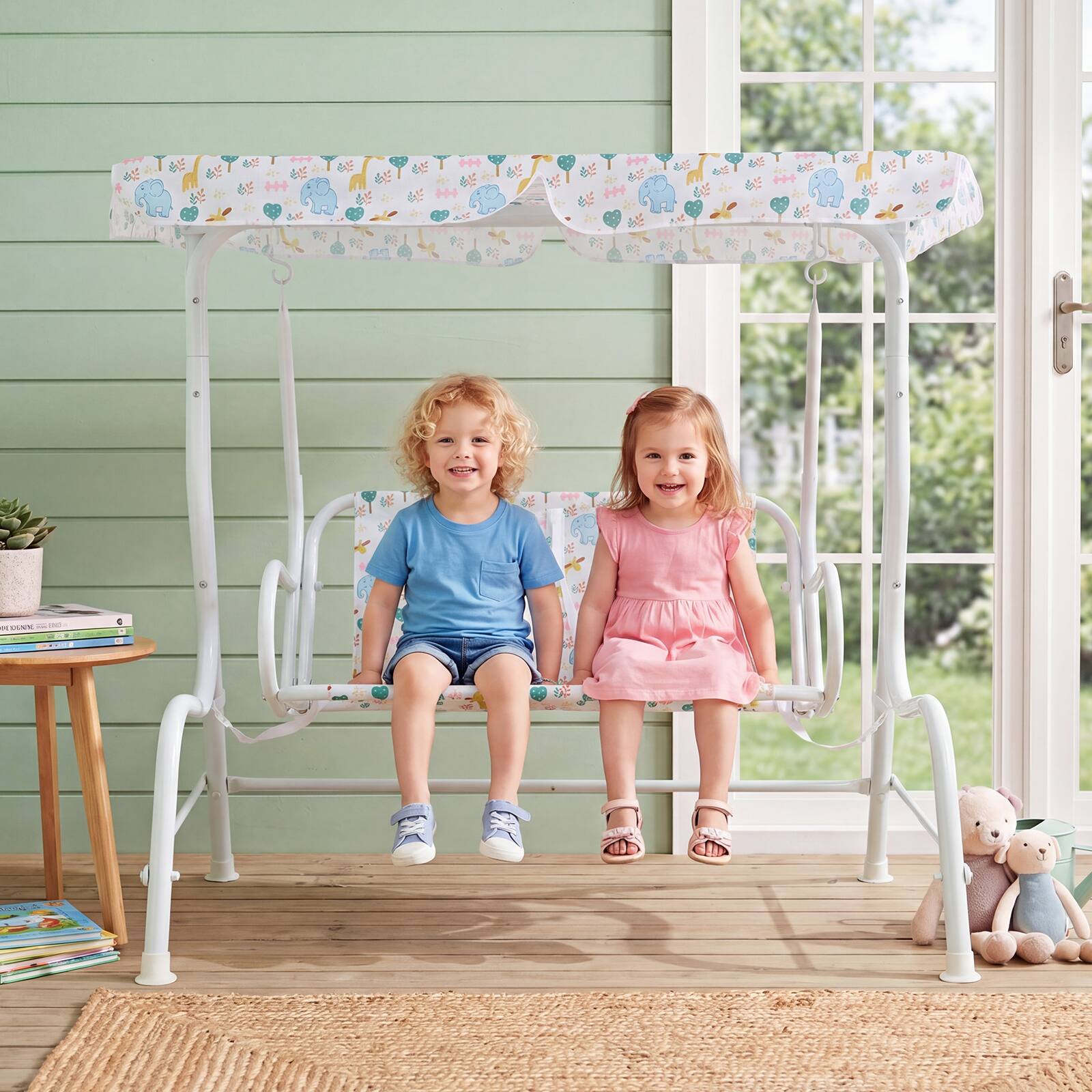 Alt View 3. Costway - Costway Kids Patio Swing,2-Seater Outdoor Porch Swing Lounge Chair with Adjustable Canopy - White.
