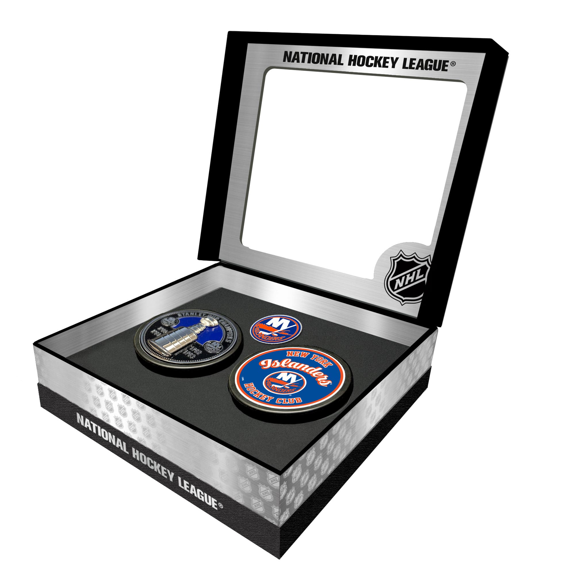 Mustang Drinkware - New York Islanders Stanley Cup Retro Puck & 3D Cup Puck Gift Box Set - Multicolor