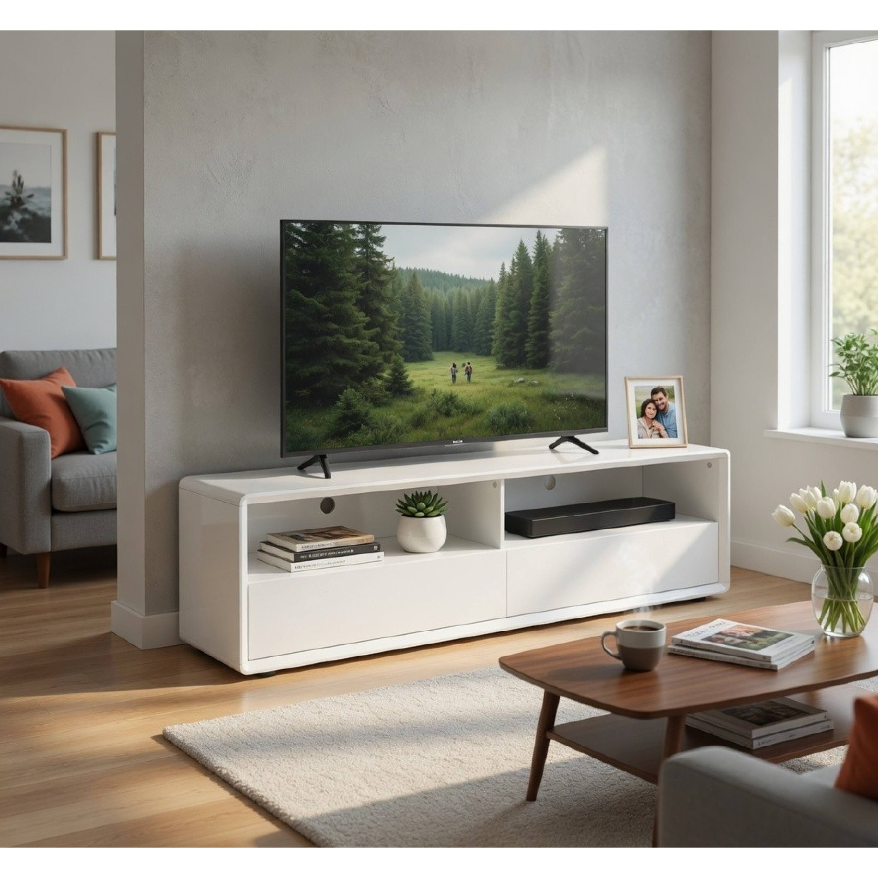 Alt View 8. Manhattan Lane - Siena TV Stand Media Console with 2 Drawers, White Gloss Wood 71 Inch - White.