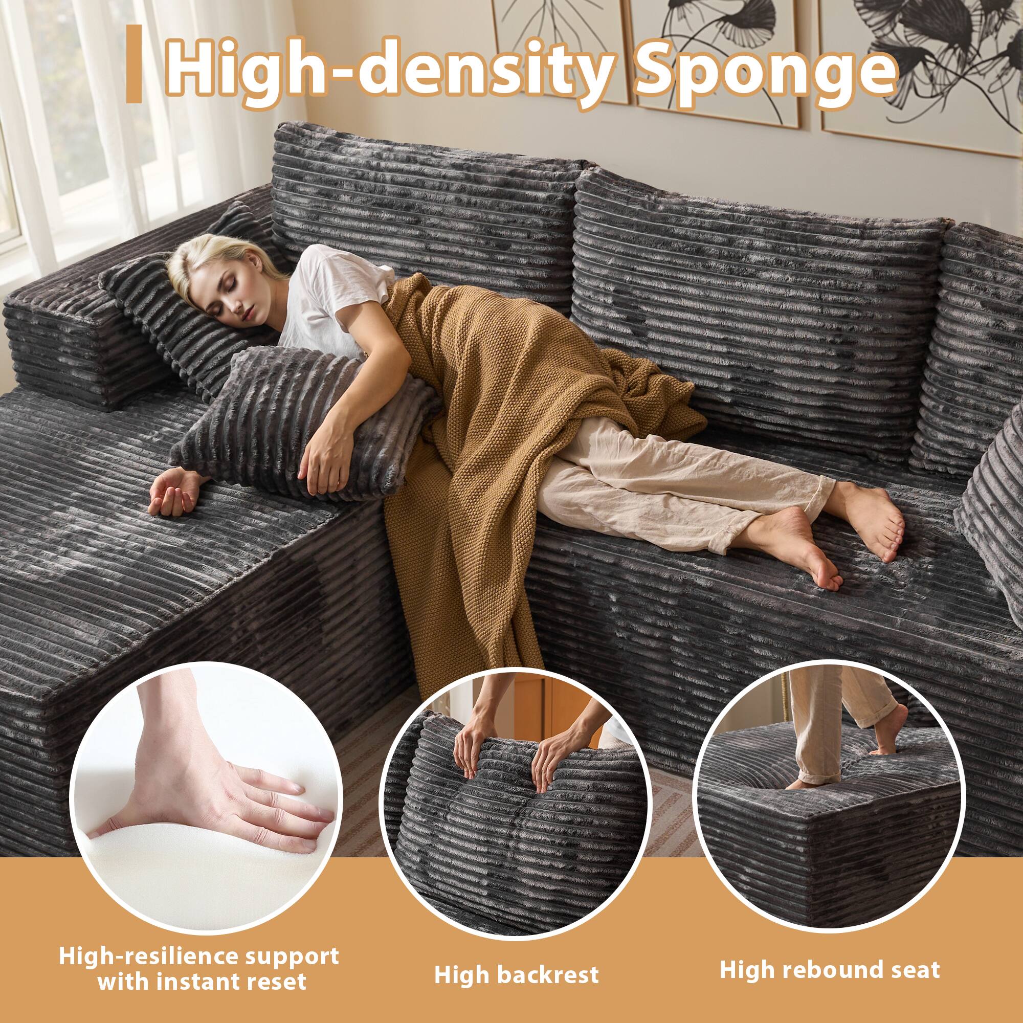 High-density Sponge

- High-resilience support with instant reset
- High backrest
- High rebound seat