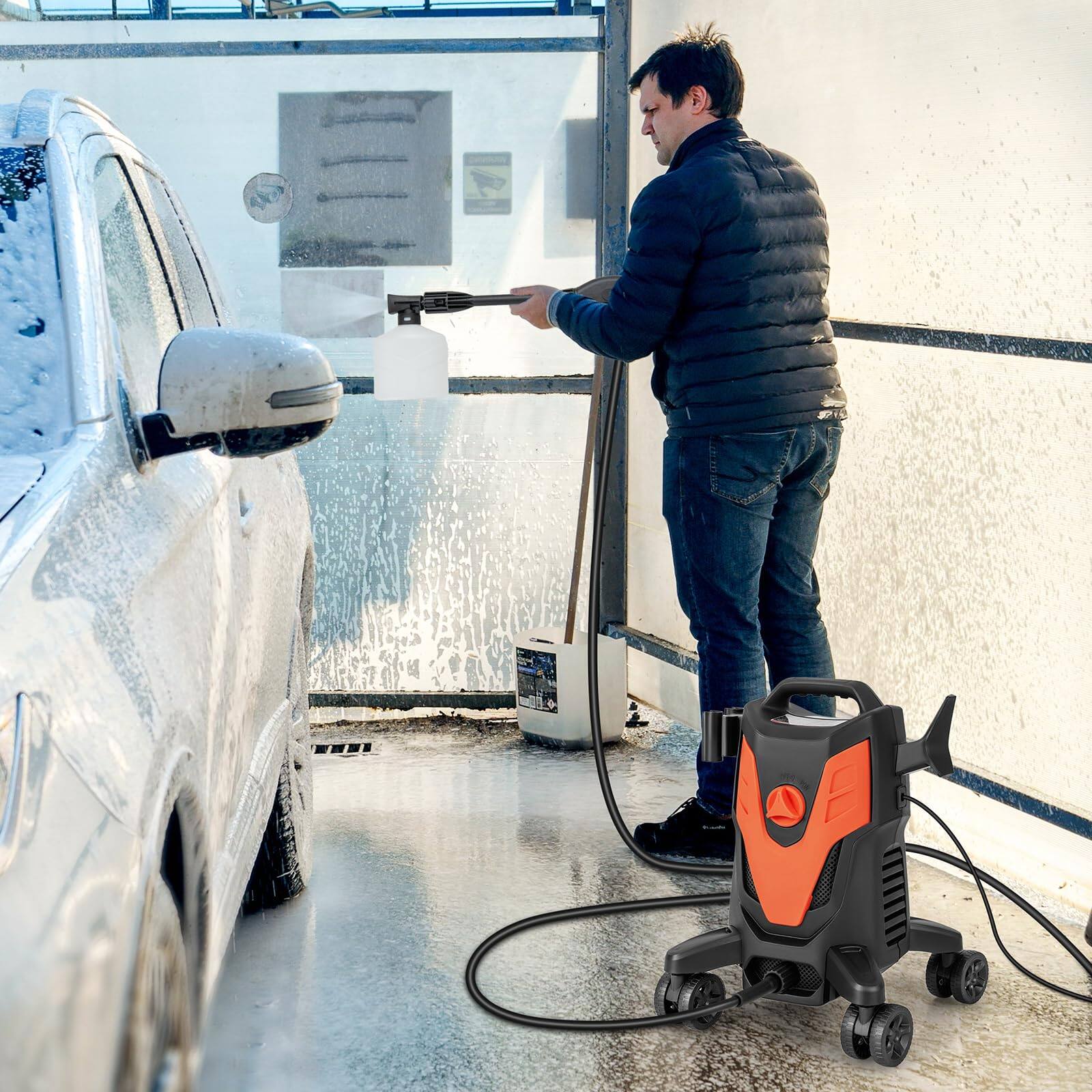 Alt View 1. Ecooso - 2400 PSI 1.7 GPM Electric Pressure Washer with Universal Wheels, Portable Cleaner for Driveway & Deck - Orange.