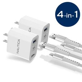 Nautica - Turan Core 20 Charging Bundle, 2 Pack 20W USB C Fast Chargers with 60W USB C Cables for iPhone, Android and more - White