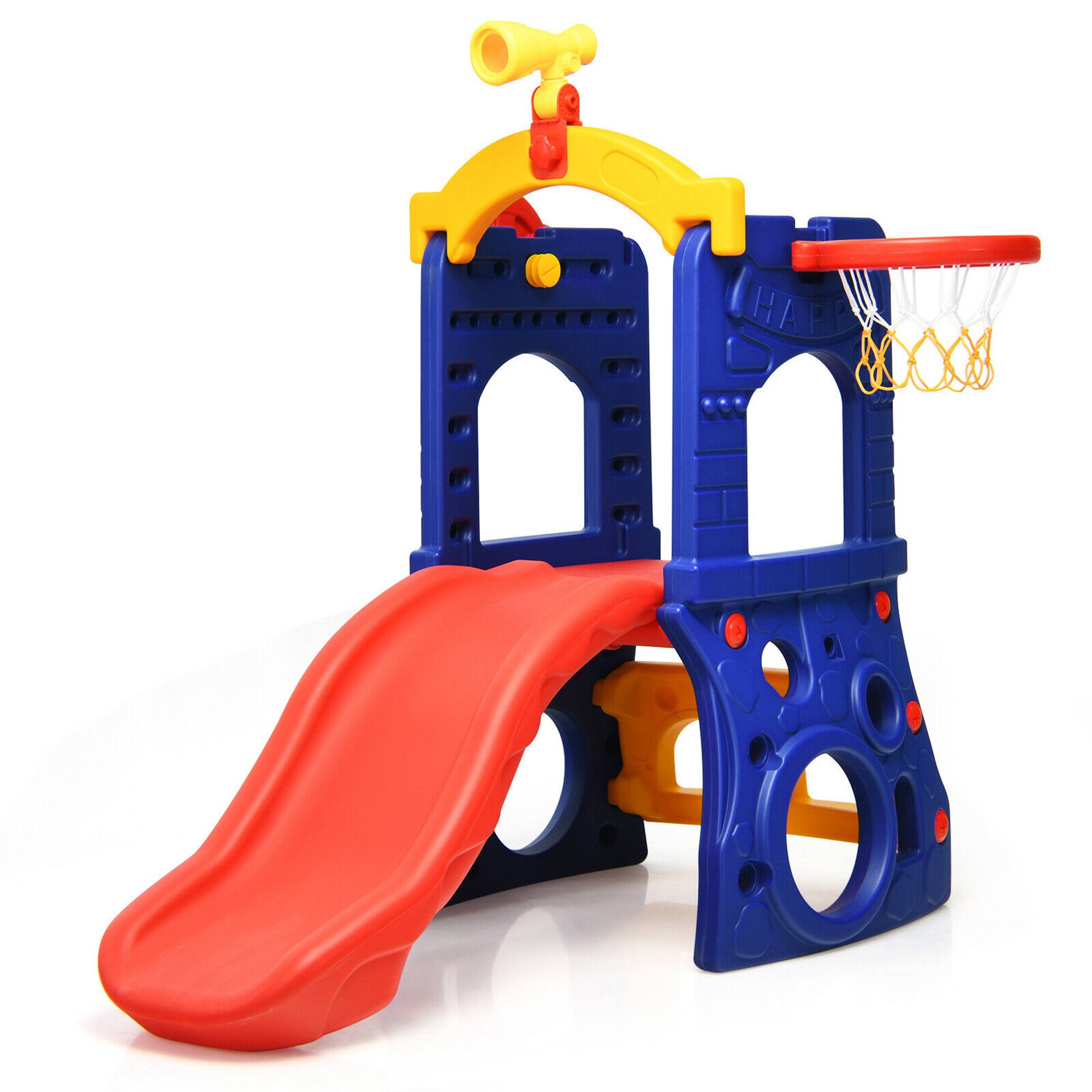Front. Costway - Costway 6-in-1 Freestanding Kids Slide w/ Basketball Hoop Play Climber Slide Set - Multicolor.