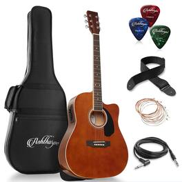 Ashthorpe - Full-Size Dreadnought Cutaway Acoustic-Electric Guitar Bundle - Brown