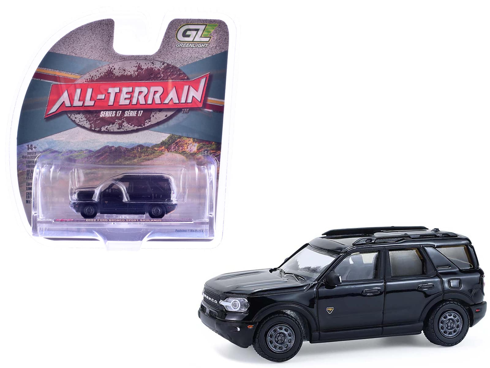 "2022 Ford Bronco Sport Badlands Black ""All Terrain"" Series 1/64 Diecast Model Car by Greenlight" price history on PriceWatchPro