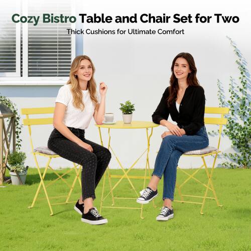 Cozy Bistro Table and Chair Set for Two  
Thick Cushions for Ultimate Comfort