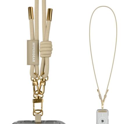 Front. Stock Preferred - Sand Braided Rope Universal Crossbody Phone Strap - Beige.