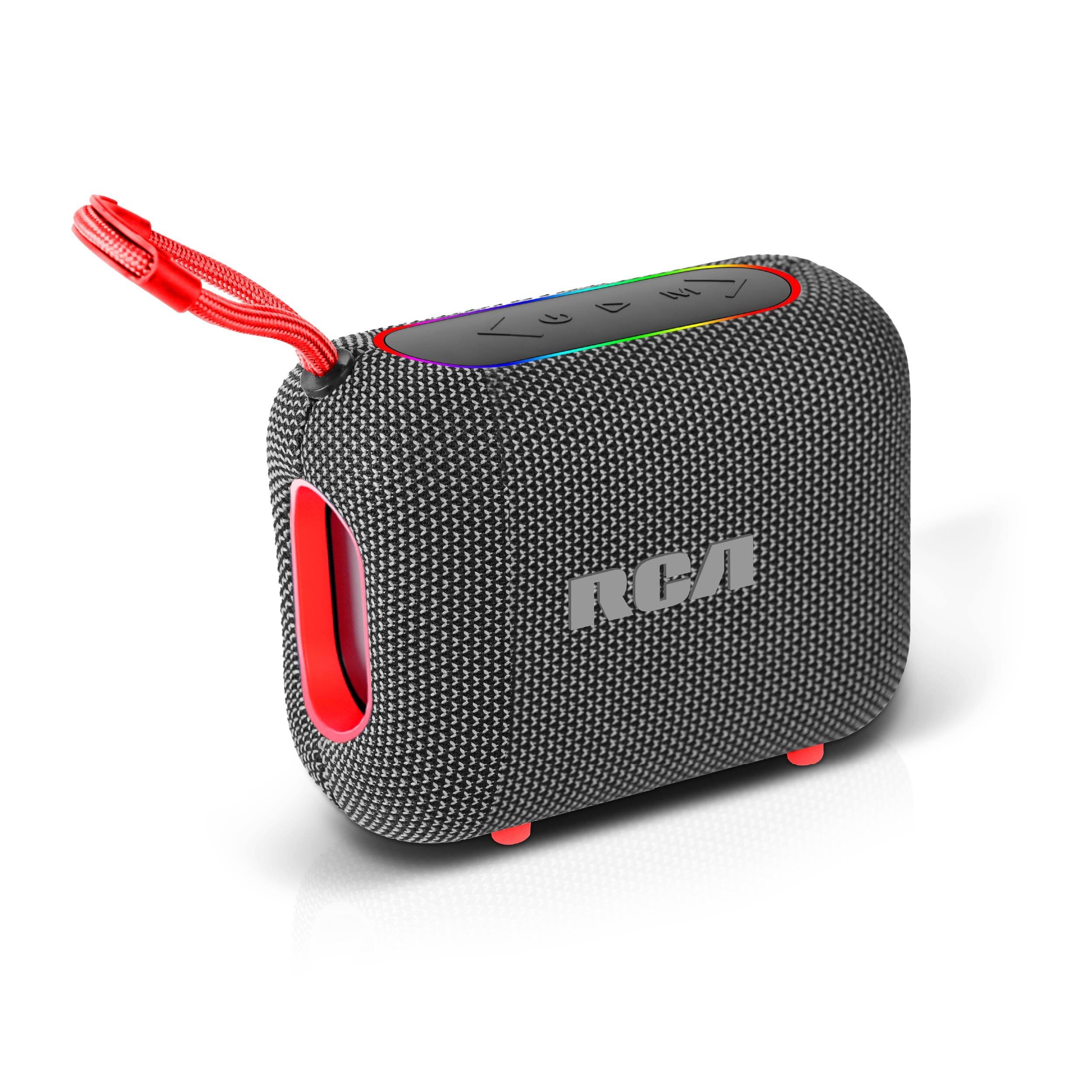 Front. RCA - BEAT-33 5-Watt Portable Bluetooth Speaker with RGB Lights - Black/Red.