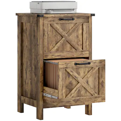 Front. Homcom - File Cabinet with 2 Drawers, Rustic Farmhouse Office Storage Cabinet for A4, Letter Size.