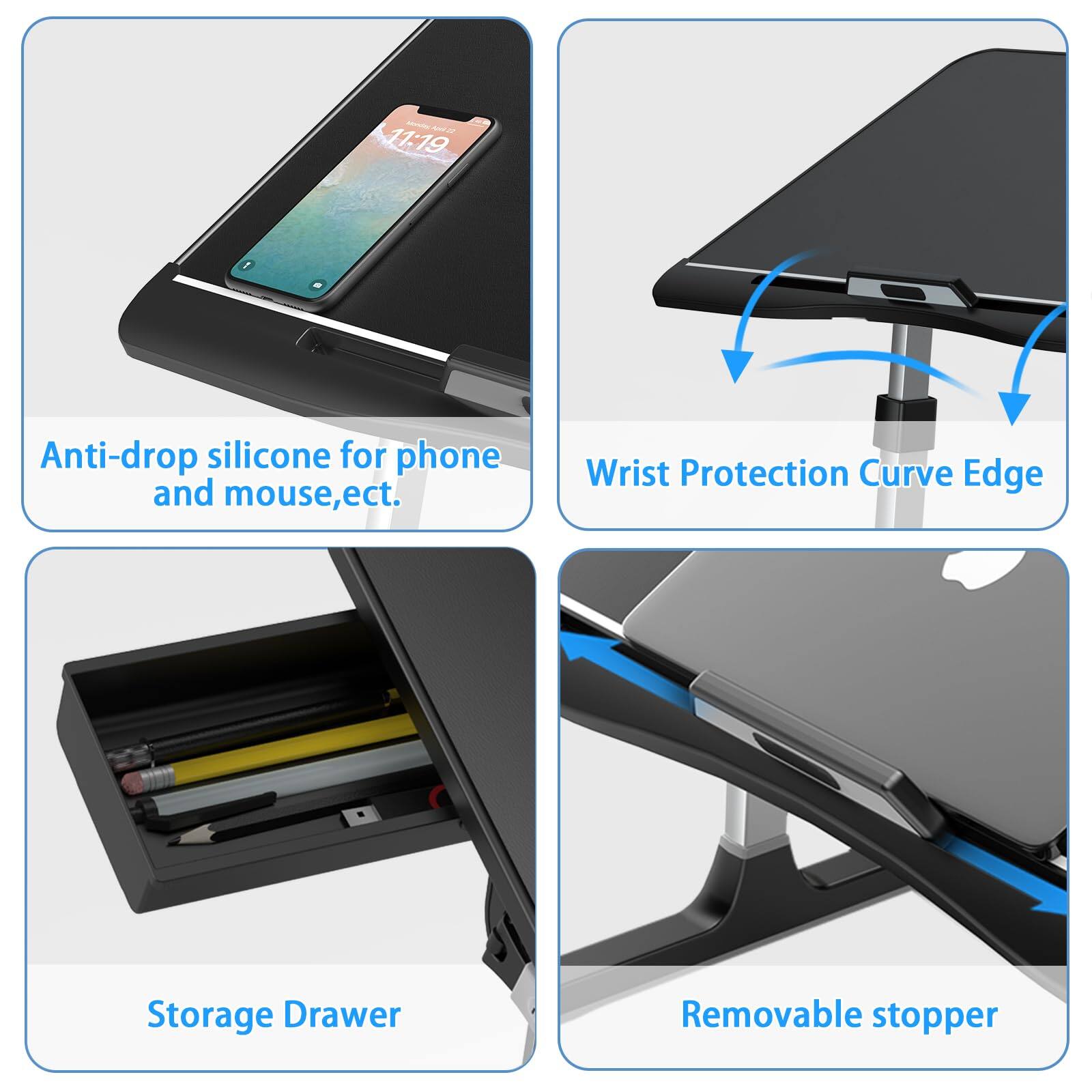 - Anti-drop silicone for phone and mouse, etc.
- Wrist Protection Curve Edge
- Storage Drawer
- Removable stopper