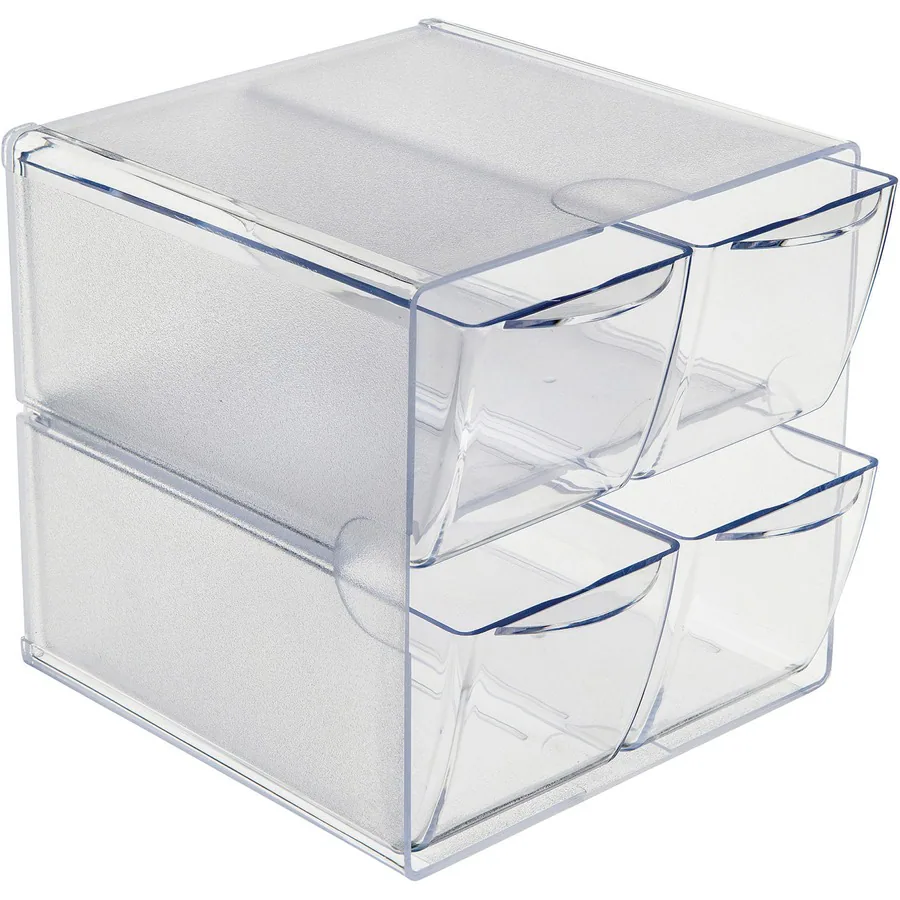 Left. Deflecto - Deflecto Stackable Cube Organizer 4 Drawer 6" x 6" x 7.25" Desktop Stackable Clear Plastic - Clear.