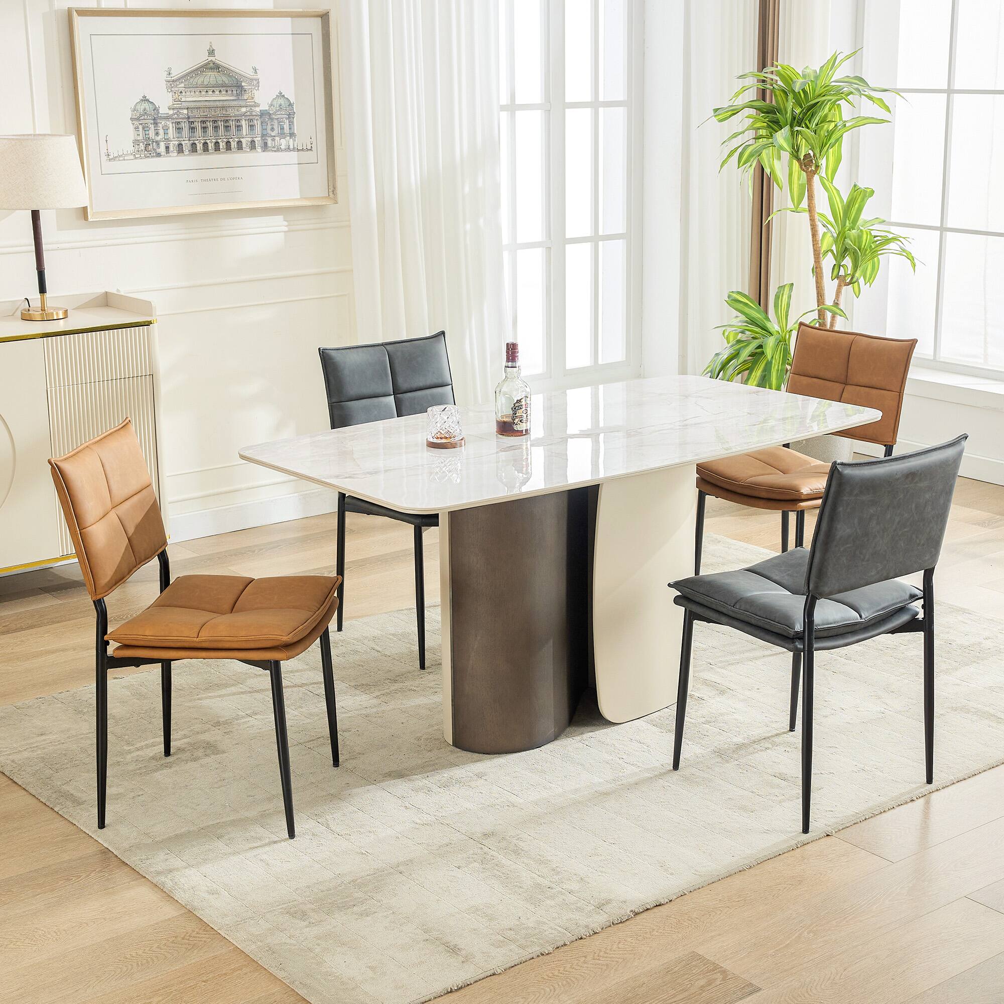 Alt View 6. KERDOM - Upholstered Kitchen Side Chairs Set of 2, Mid-Century PU Leather Dinner Chairs with Back and Metal Legs for Restaurant - Brown.