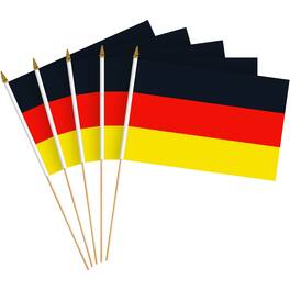 G128 - 50-Pack Handheld Germany Flags, 8 x 12 in, 150D Polyester with Wooden Stick and Gold Spear Tip - Assorted Colors