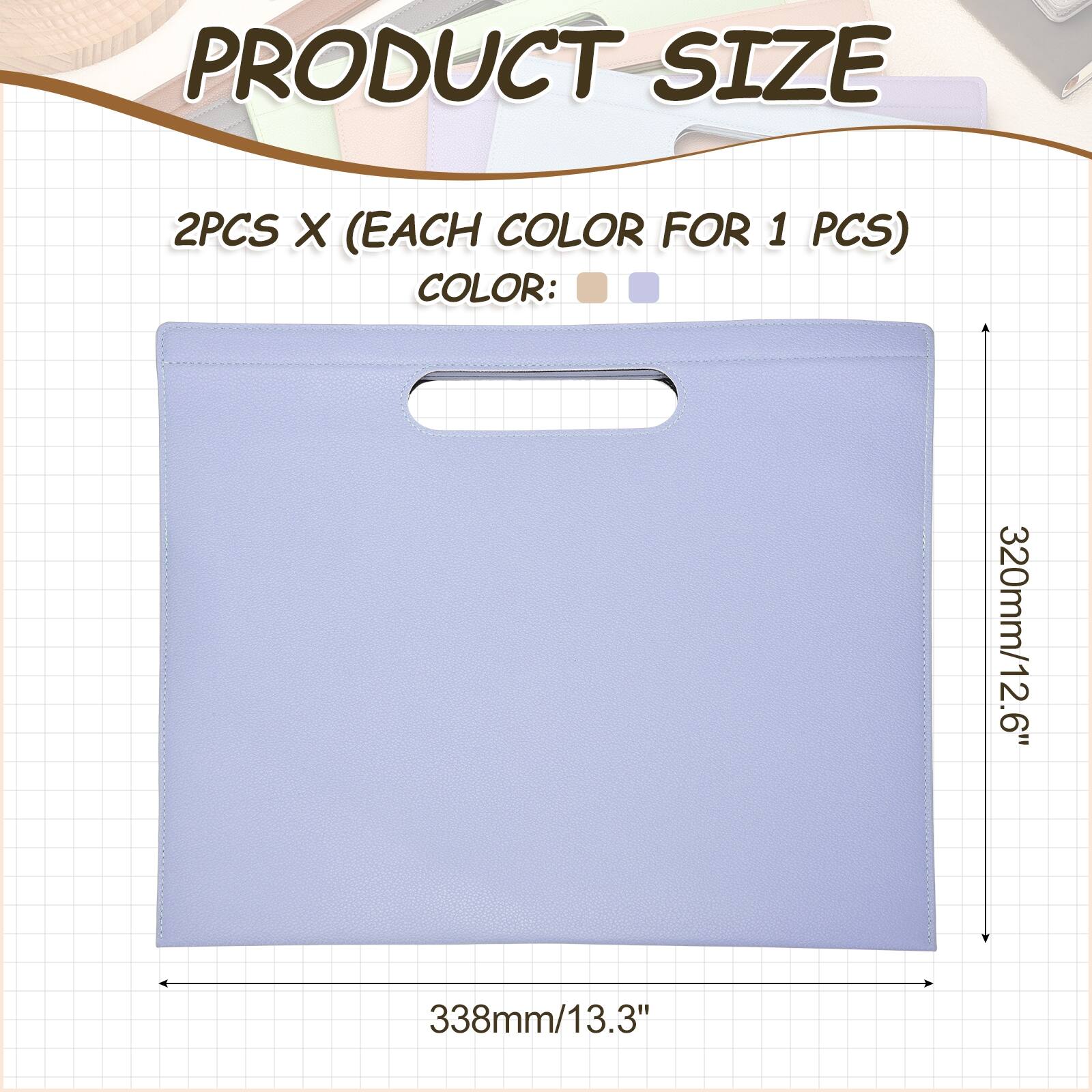 PRODUCT SIZE  
2PCS X (EACH COLOR FOR 1 PCS)  
COLOR:  
320mm/12.6"  
338mm/13.3"
