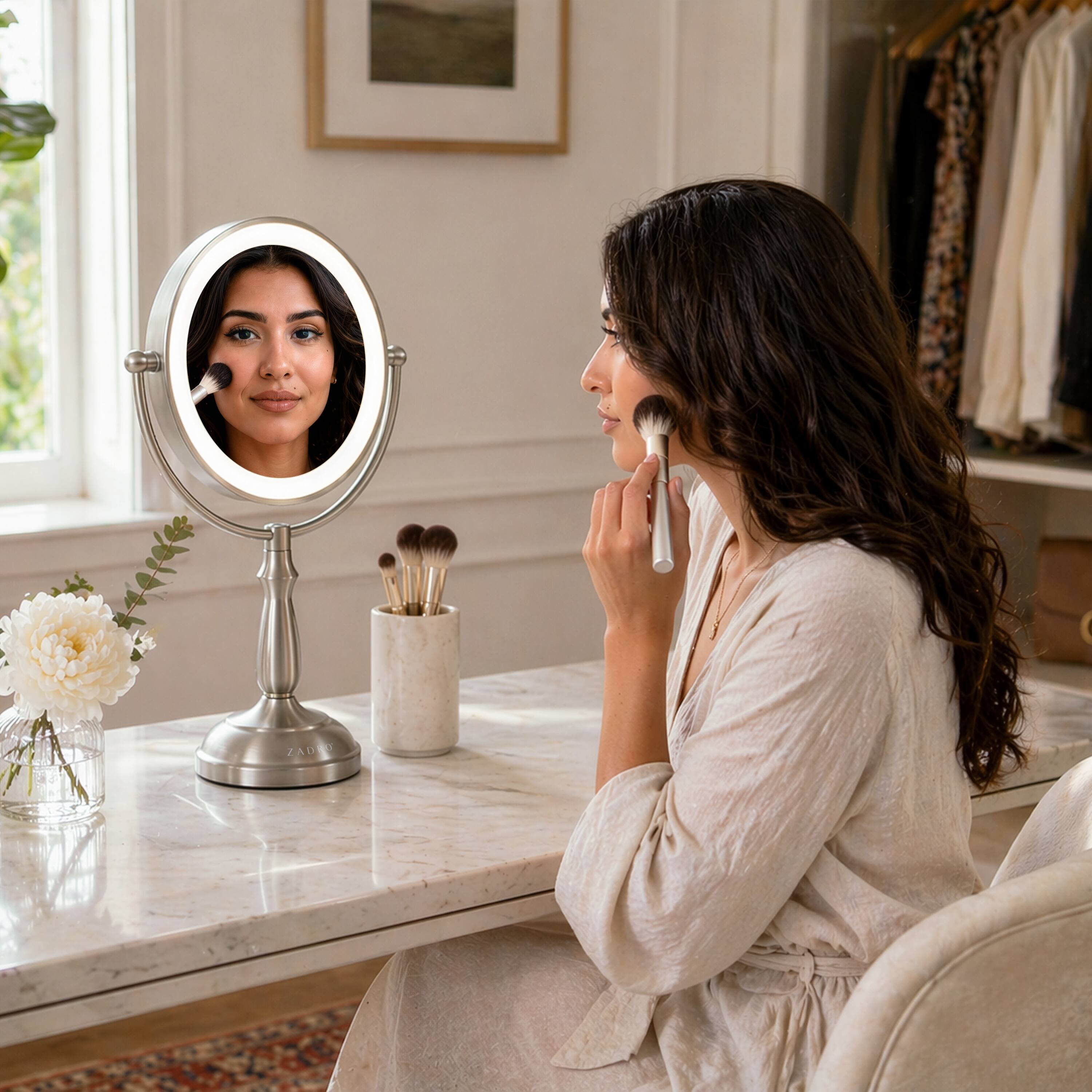 Alt View 7. Zadro - LED Lighted Makeup Mirror with Touch Control and Magnification Options 5X, 10X, 12X - Satin Nickel.