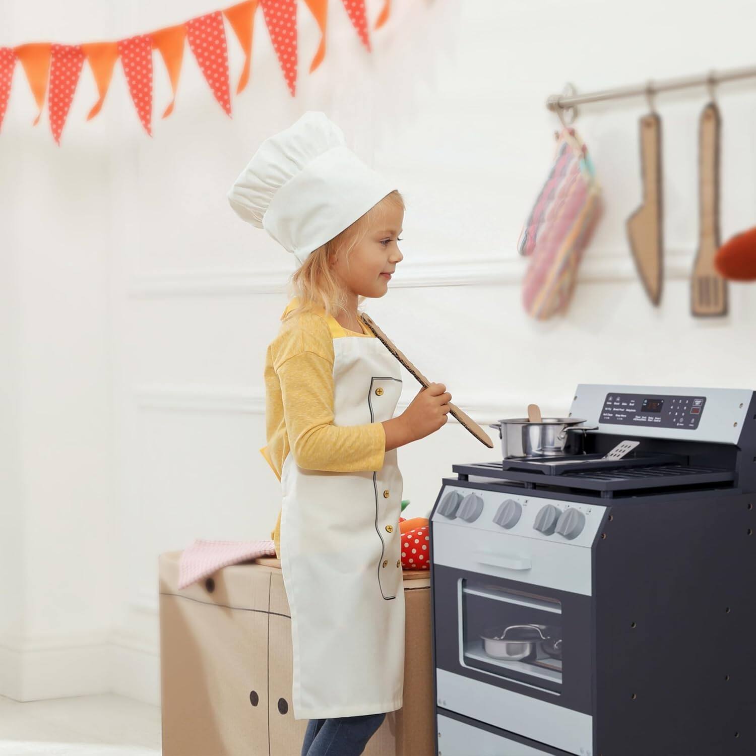 Alt View 8. Lil' Jumbl - Wooden Play Oven, Gourmet Kitchen Playset with Pretend Oven, Stove, Knobs & More - Black.