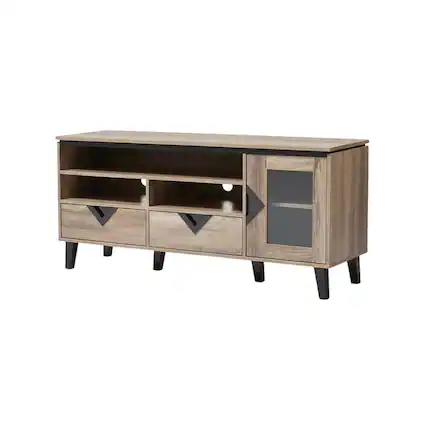 Front. FurniFact - Light Brown Wood TV Stand with Contemporary Design and Storage Space - Brown.