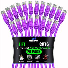 Maximm - Cat 6 Ethernet Cable 7 ft (20-Pack) - UTP, 10Gbps, 550MHz