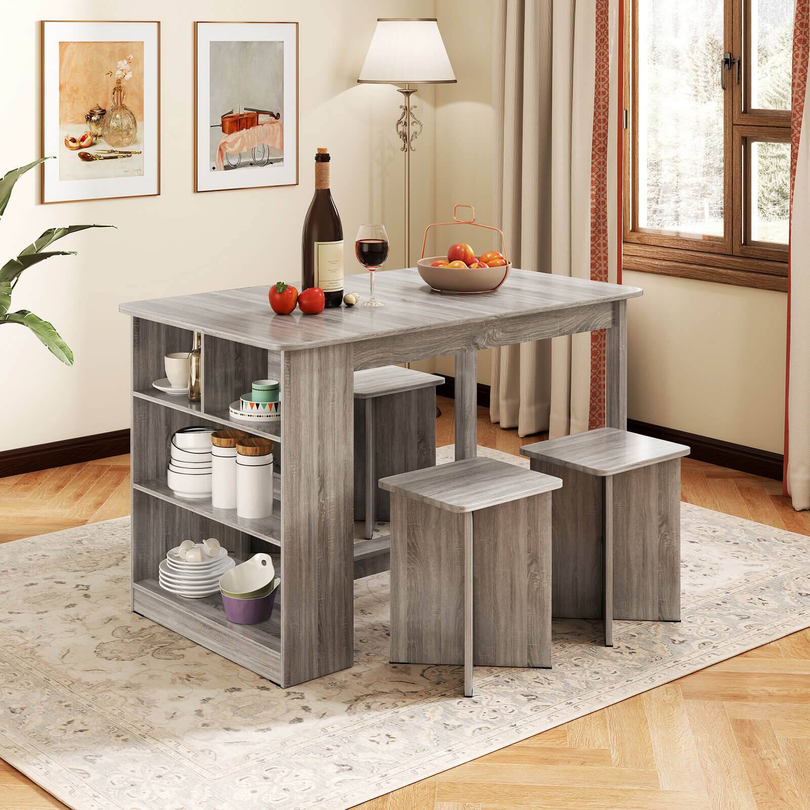 Alt View 1. Costway - Costway 5 PCS Dining Table Set with Storage Shelf Rectangular Kitchen Table with 4 Stools - Gray.