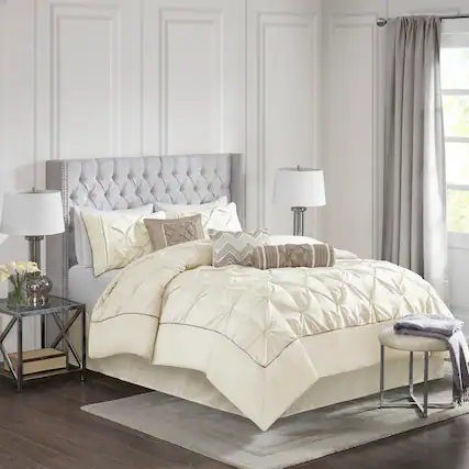 Front. Aukfa - 7 Piece Tufted Comforter Set King - Ivory.