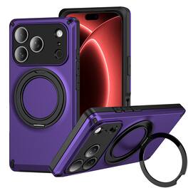 Dteck - Magnetic Phone Case for Apple iPhone 18 Pro Max, Shockproof Hybrid Protective Cover with 360 Aluminum Ring Kickstand - Purple
