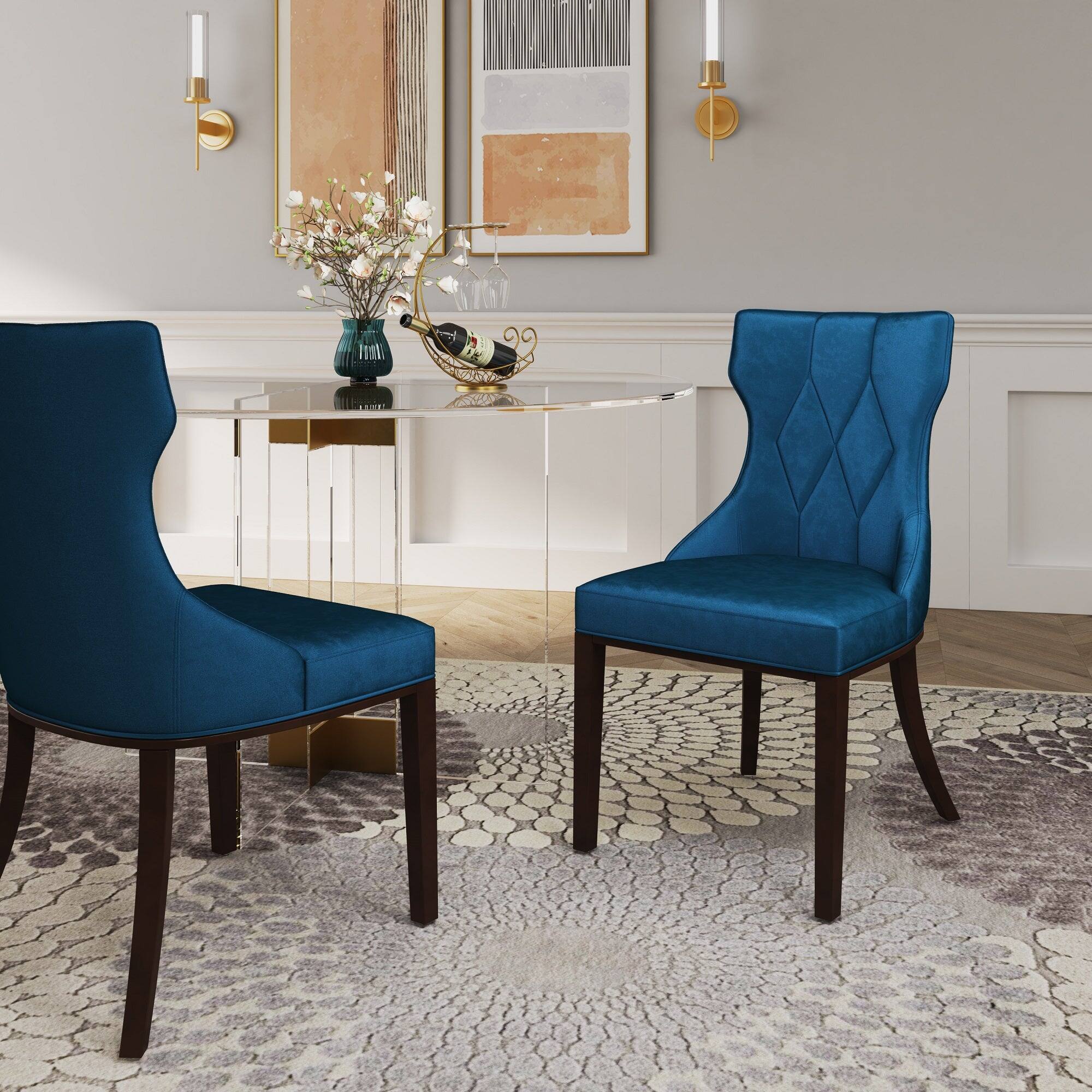 Angle. Manhattan Comfort - Reine Traditional Wood Upholstered Dining Chair - Set of 2 - Cobalt Blue.
