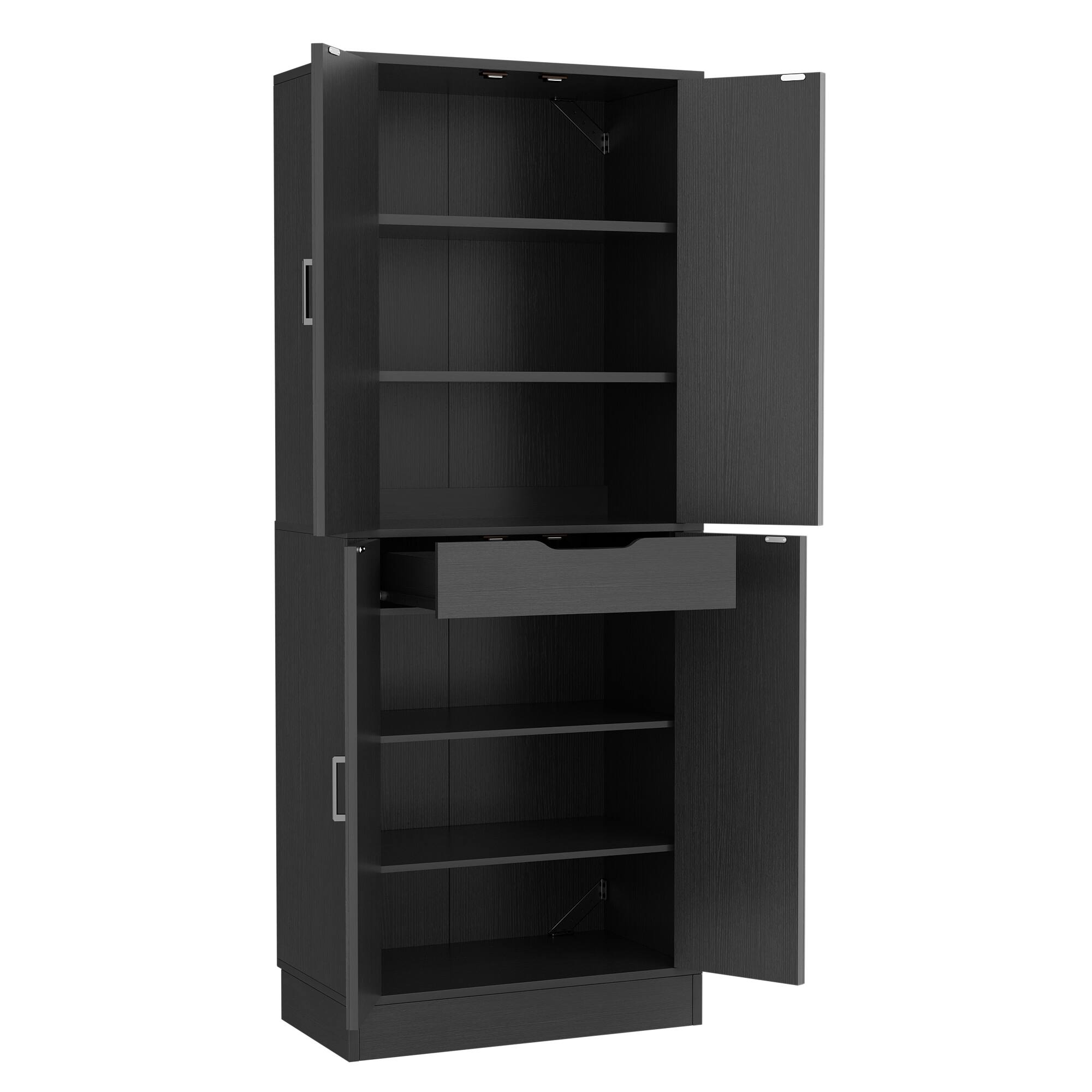 Alt View 5. Aheaplus - 71'' Tall Farmhouse Pantry Storage Cabinet with 4 Barn Doors and Drawer, Cupboard with Adjustable Shelves - Black.