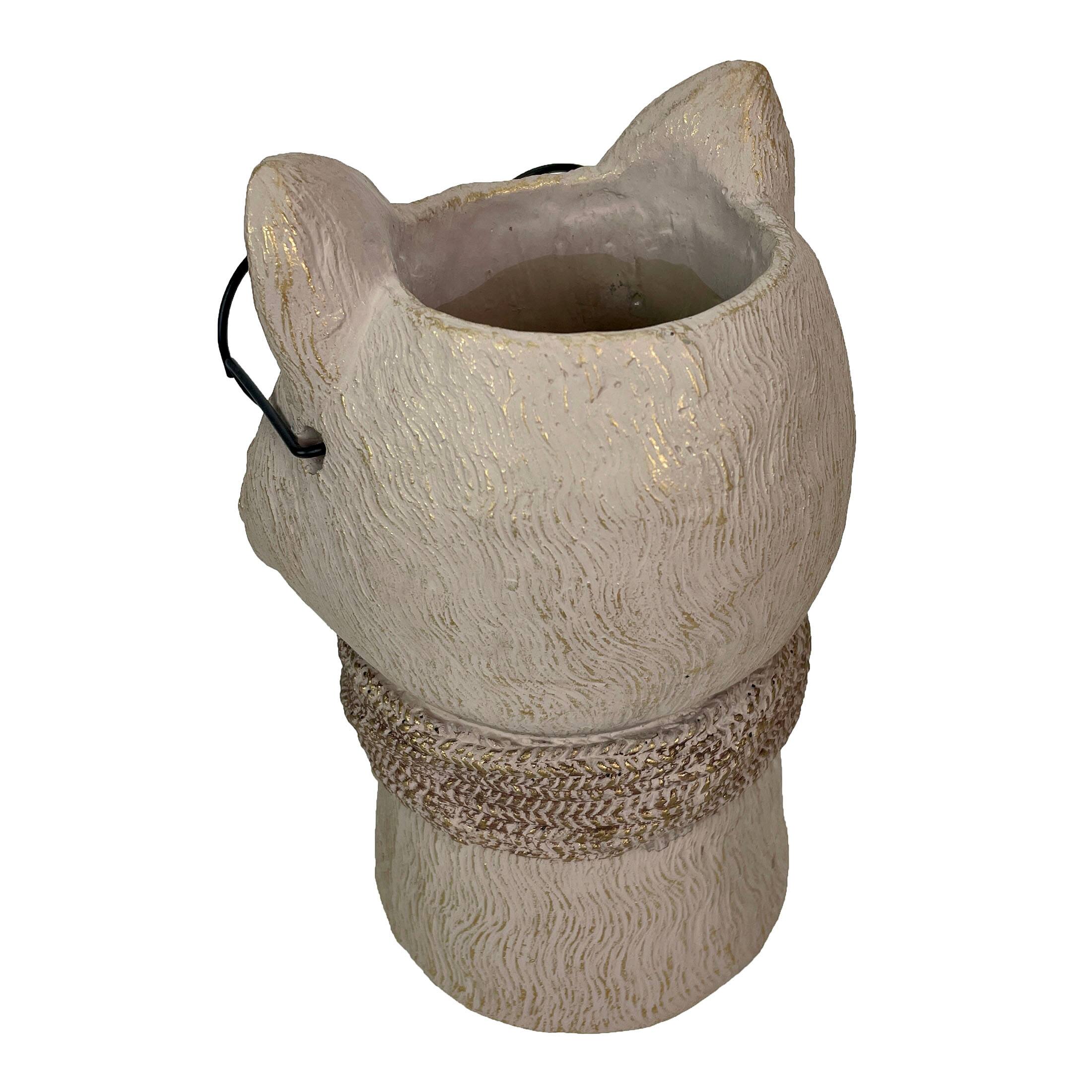 Alt View 7. Things2Die4 - Bespectacled Fox Cement Vase 8.25in – Cute Fox Planter, Animal Flower Pot, Gift - Taupe.