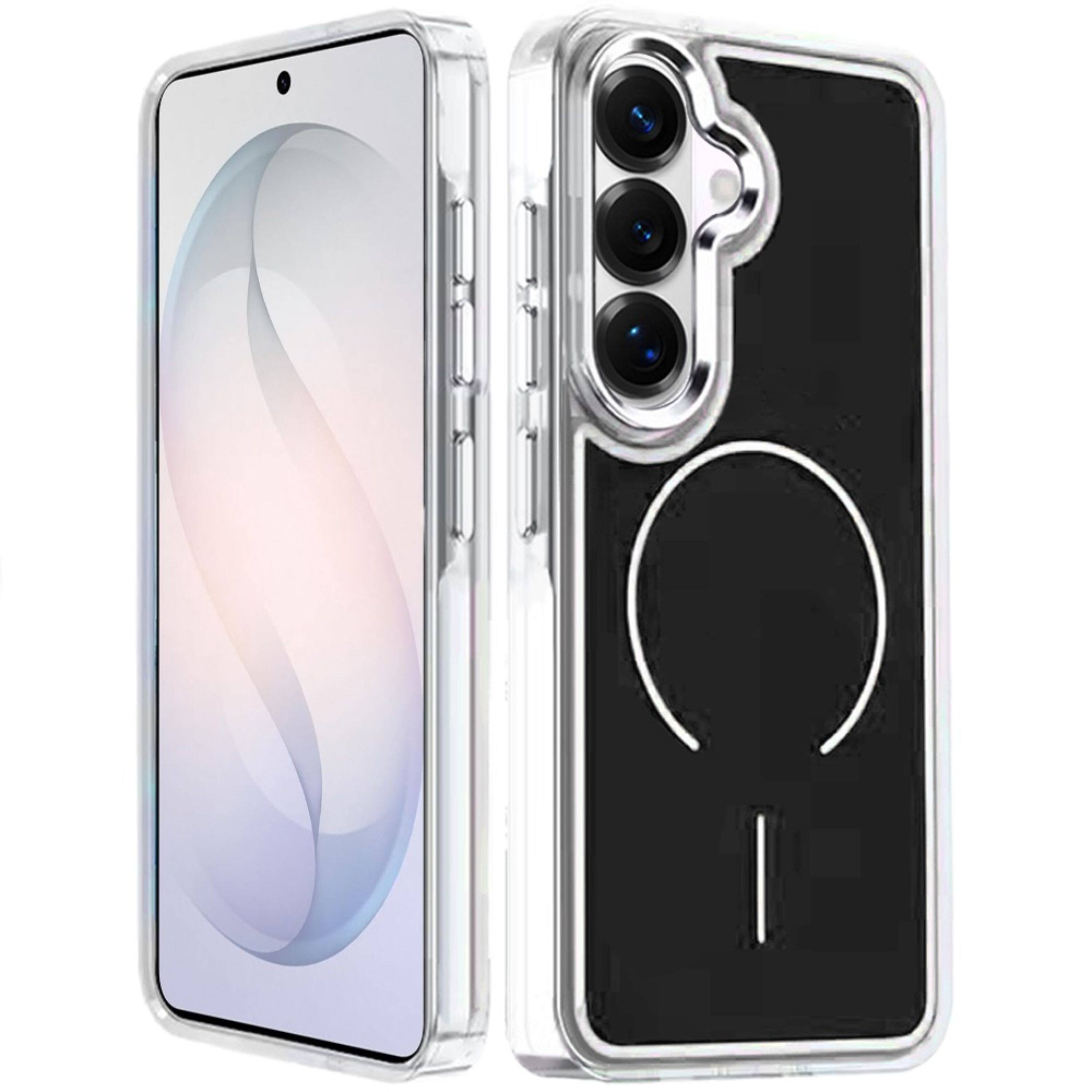 Left. Kitcheniva - Premium Metallic Magnetic Circle Hybrid Case With Tempered Glass For Samsung S26 FE Black - Black.