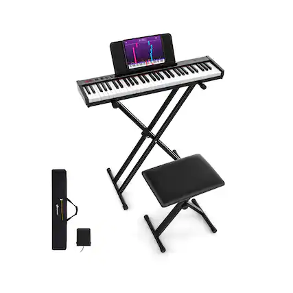 Front. Ecooso - 61-Key Portable Electronic Keyboard Piano Set with Stand and Stool, Digital Beginner Kit.